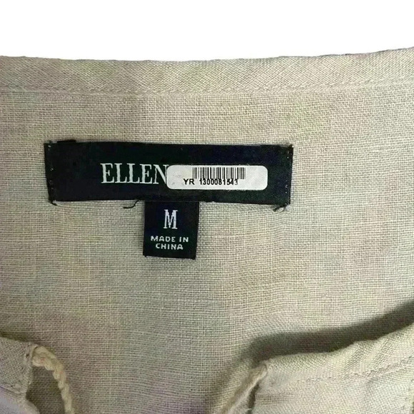 Ellen Tracy Classic Linen Tunic w/ Crochet Trim. Color: Sand Size M - Picture 2 of 8